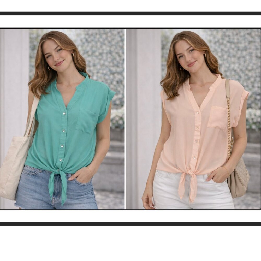 BUNDLE Lot 2X Forever21 Sheer Summer Tops Small Tie Front Peach Pink Green